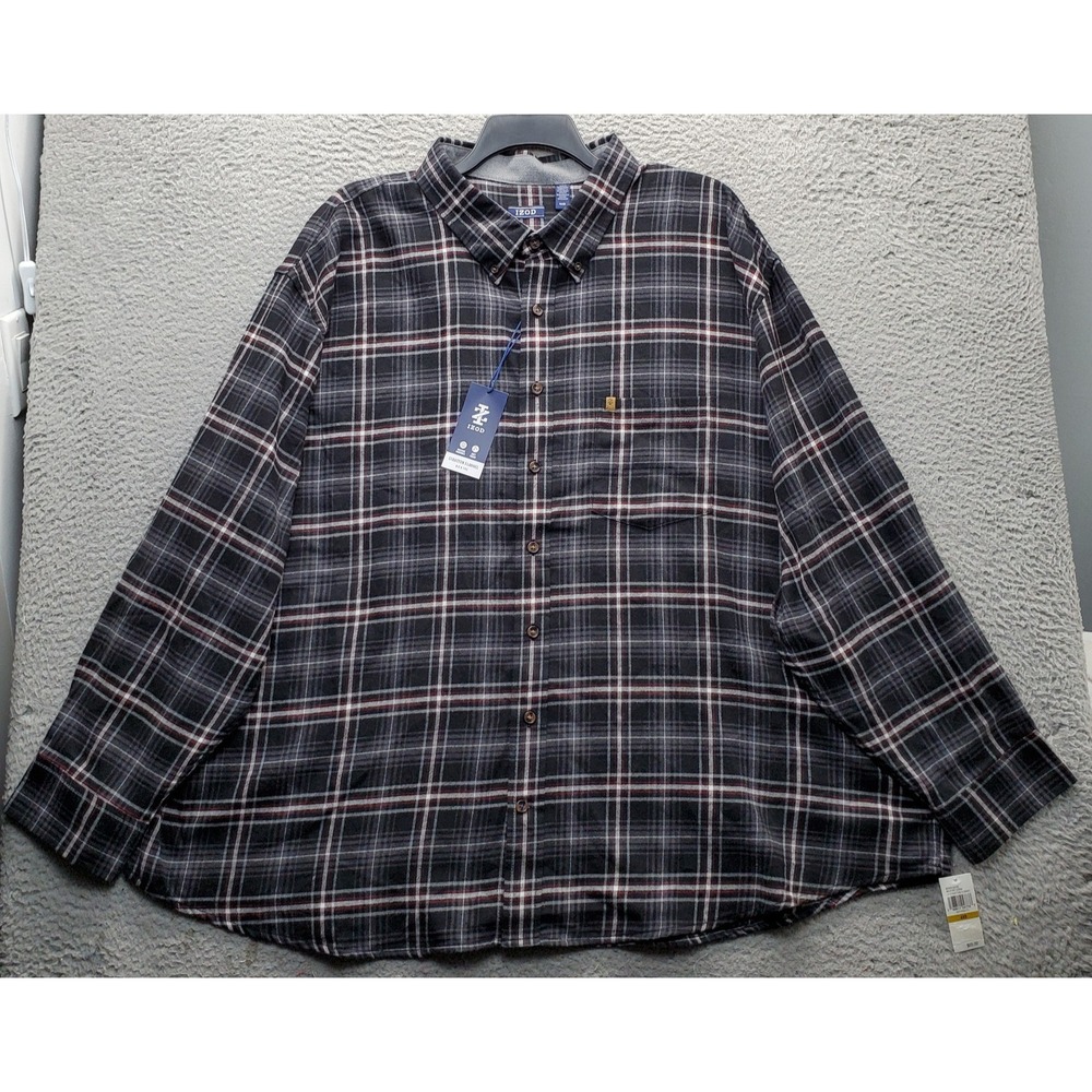 IZOD Flannel Shirt Mens 4XB Multi Plaid Long Sleeve Chest Pocket Button-Down
